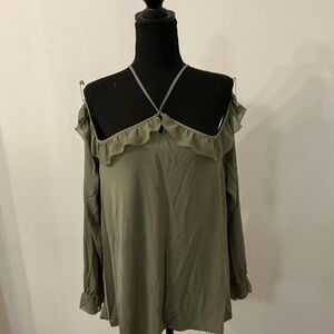 White House Black Market Olive Cold-Shoulder Blouse